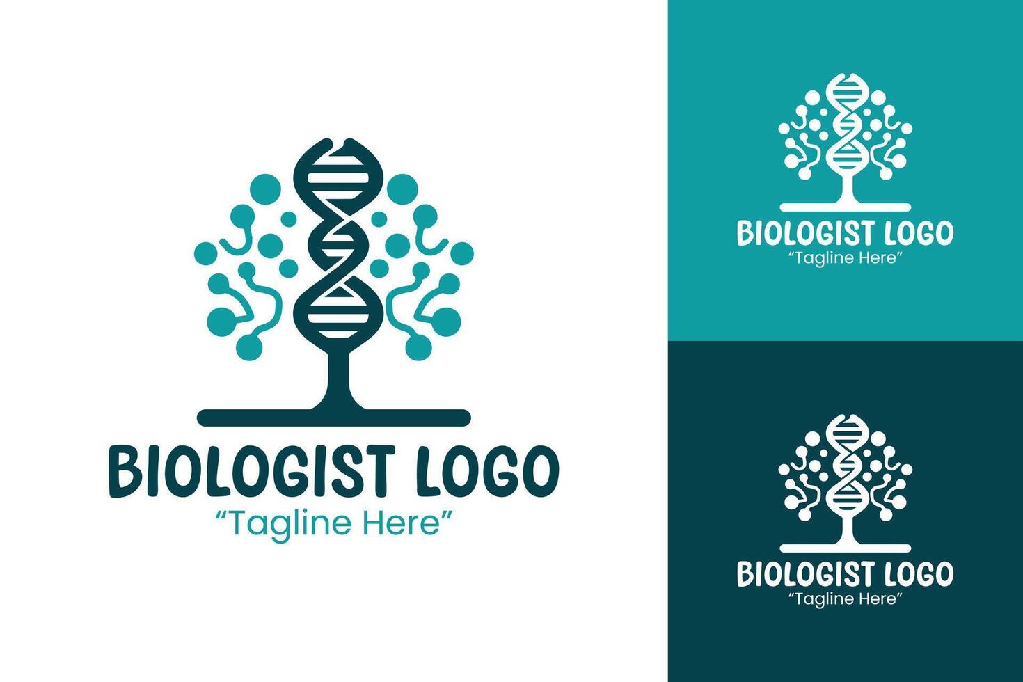 Modern Biologist Logo with Tree and Genetic Element in Light and Dark Teal for Science Branding vector