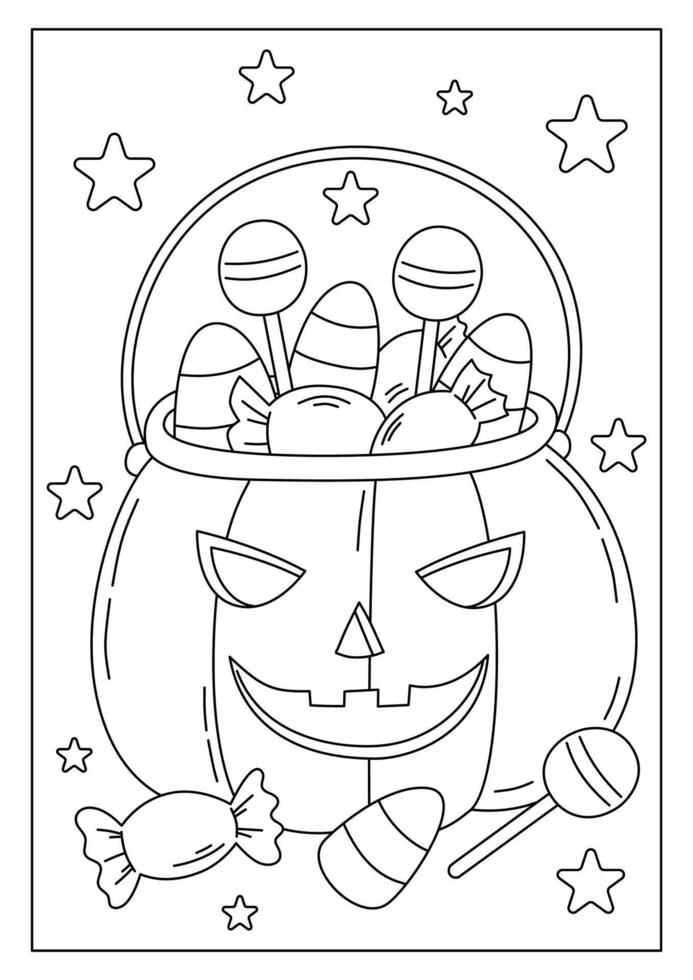 pile of trick or treat candy printable coloring page vector