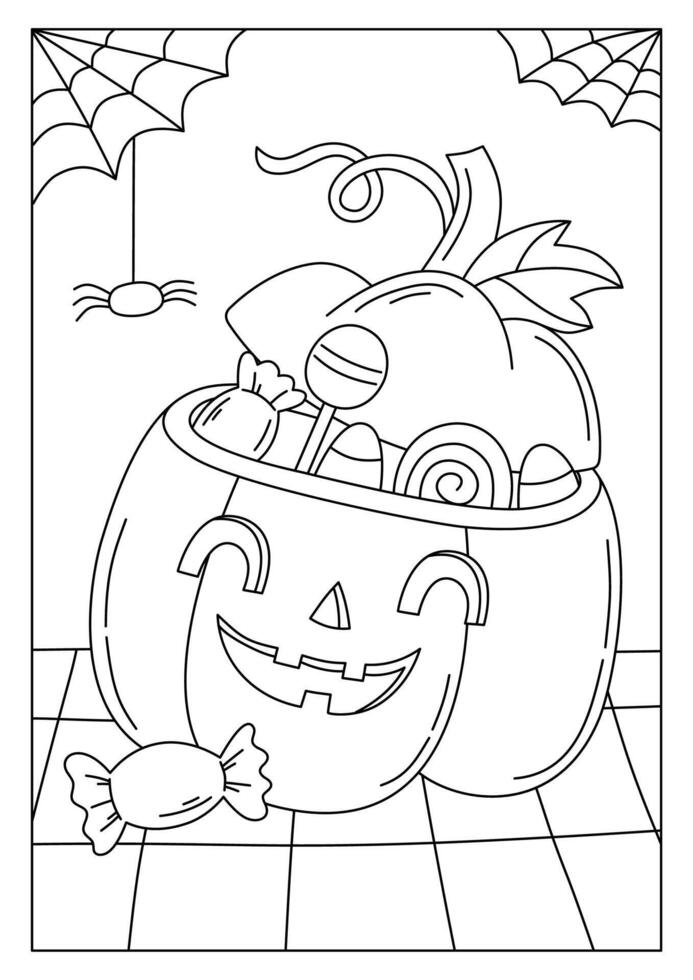 halloween pumpkin full of candy printable coloring page vector