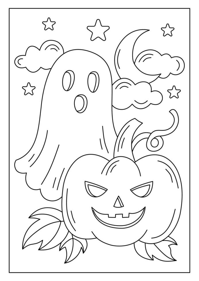 halloween pumpkin with ghost printable coloring page vector