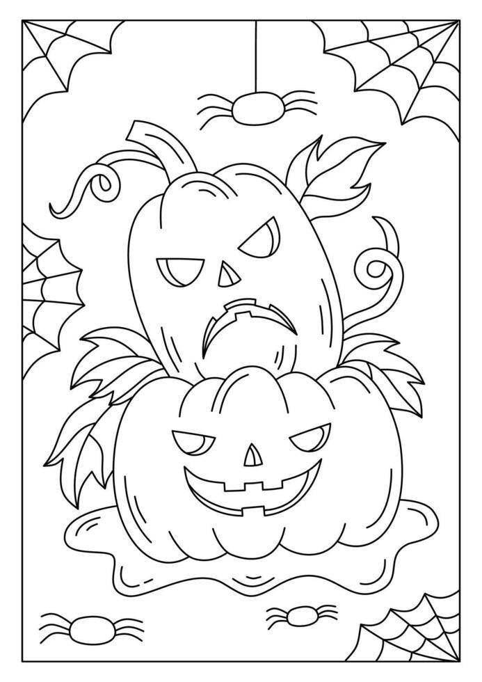 halloween pumpkin with spider web printable coloring page vector