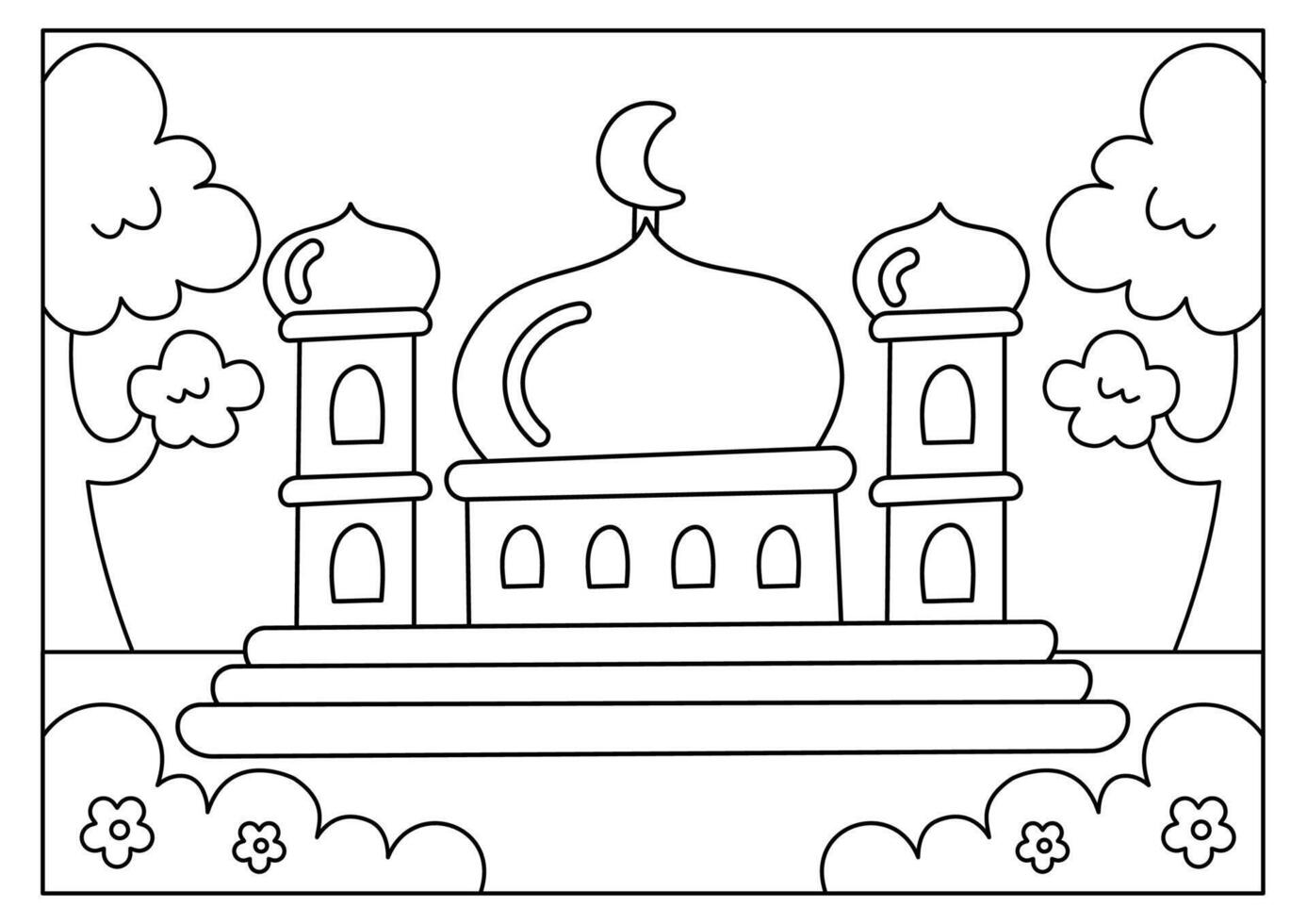cute mosque coloring page printable for kid vector