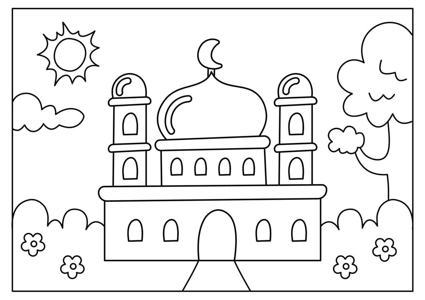 cute mosque coloring page printable worksheet vector
