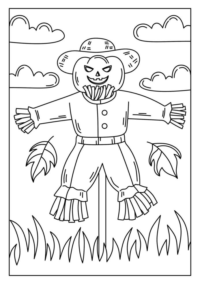 scary scarecrow printable coloring page vector
