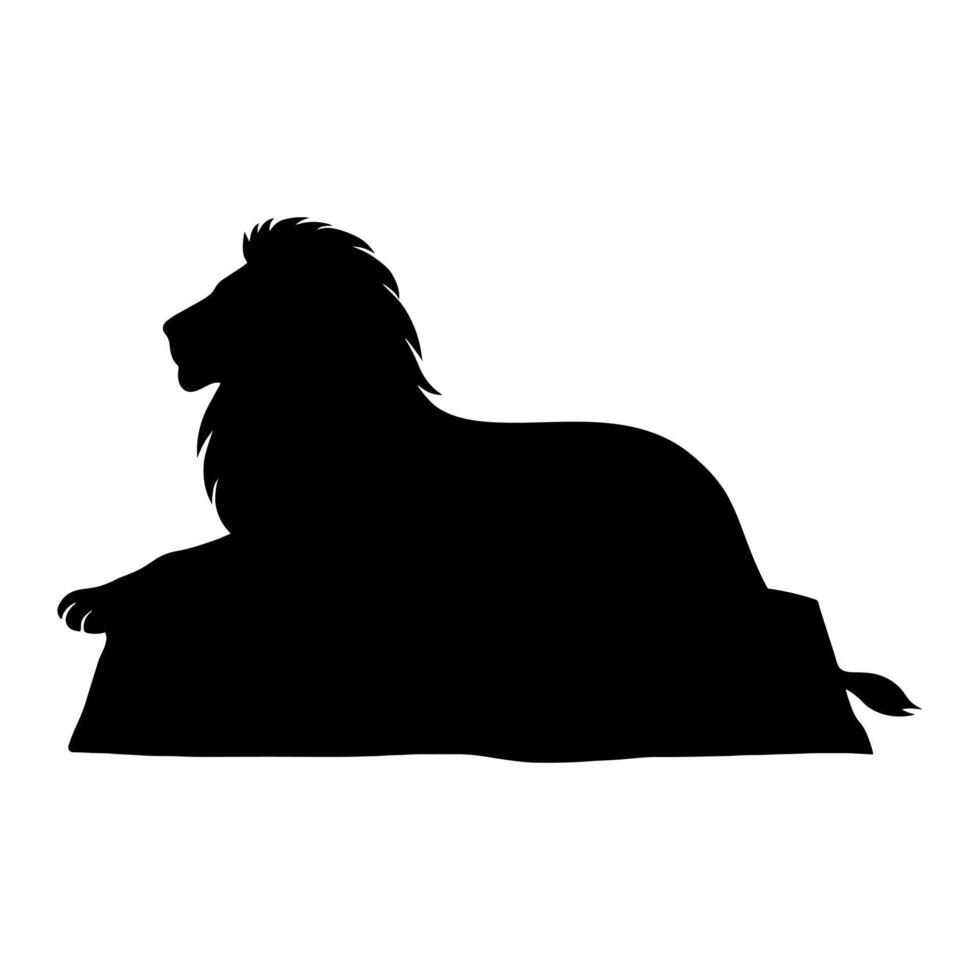 Lion silhouette sitting on big rock vector