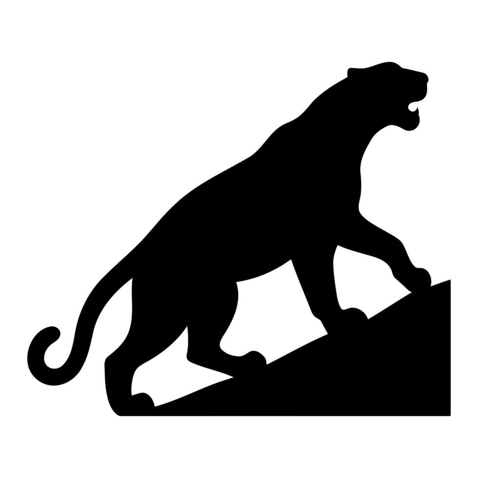 Tiger silhouette climbing mountain or hill vector