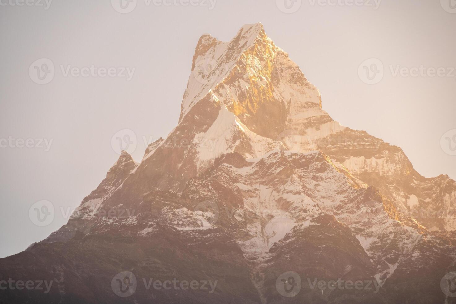 Mt.Machapuchare at dawn the holy mountain in Annapurna region in Nepal seen from Mardi Himal viewpoint. photo