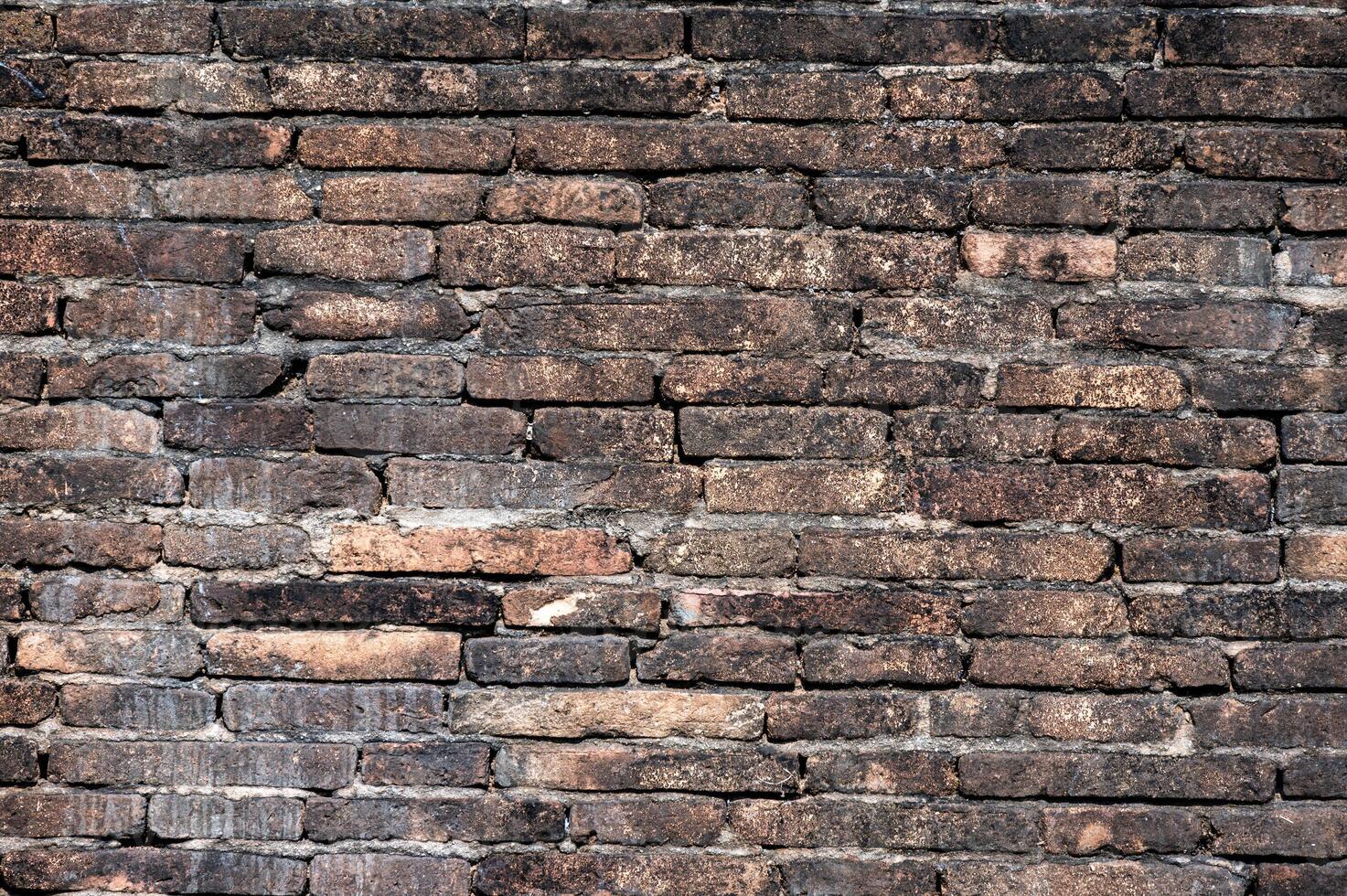 Full frame shot of an old brick wall textured and pattern. A brick is a type of block used to build walls. photo