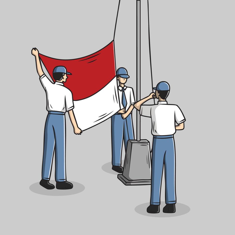 Illustration of the Raising of the Indonesian Flag by High School Students vector