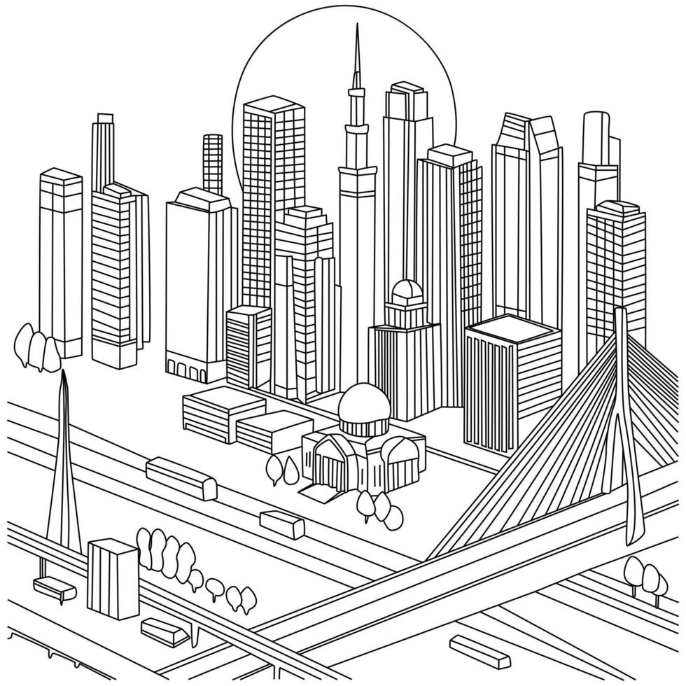 Old Town Cityscape in Sketch Style vector