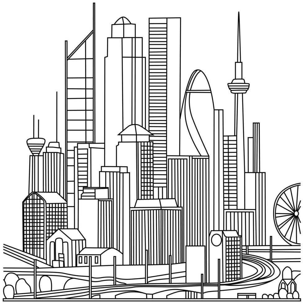 Detailed City Drawing in Ink Style vector