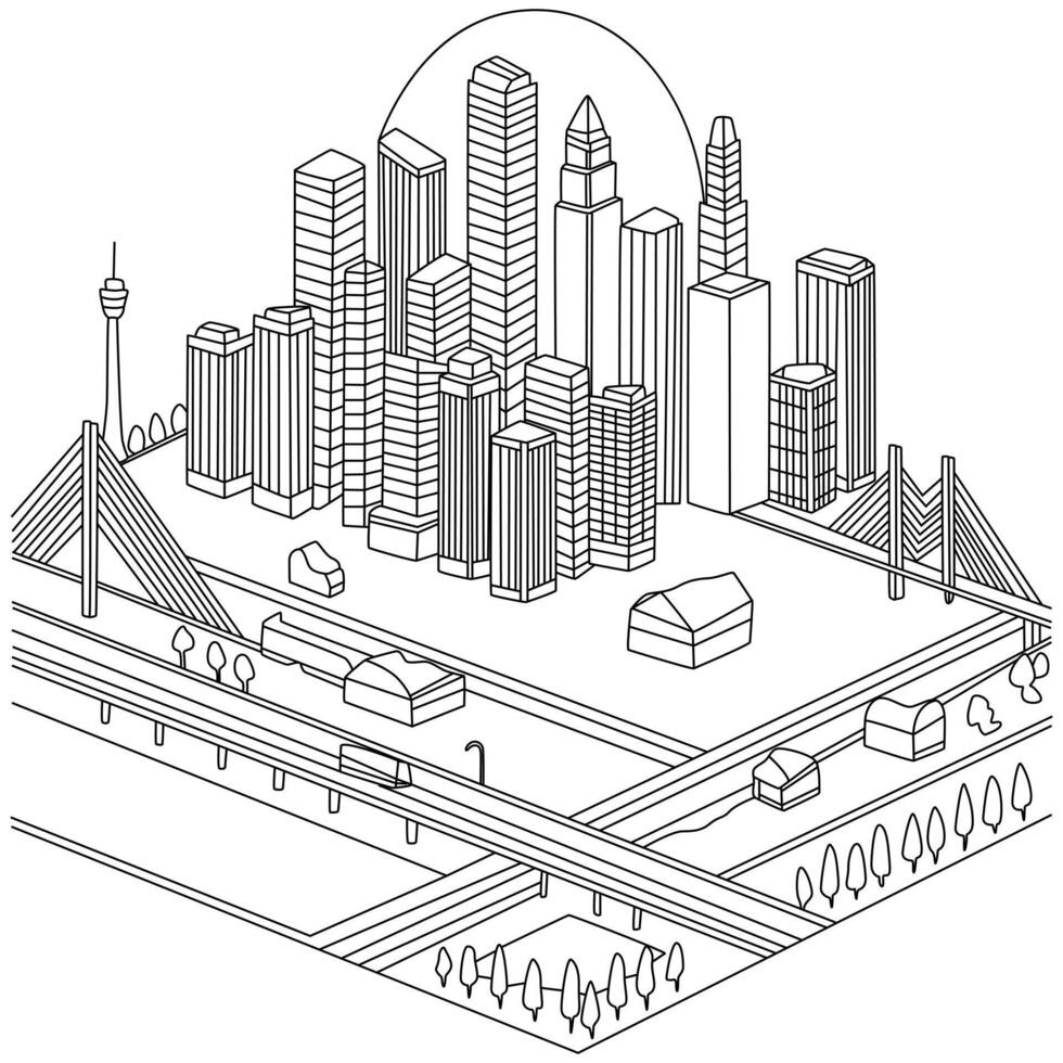 Urban Skyline Pen and Ink Drawing vector