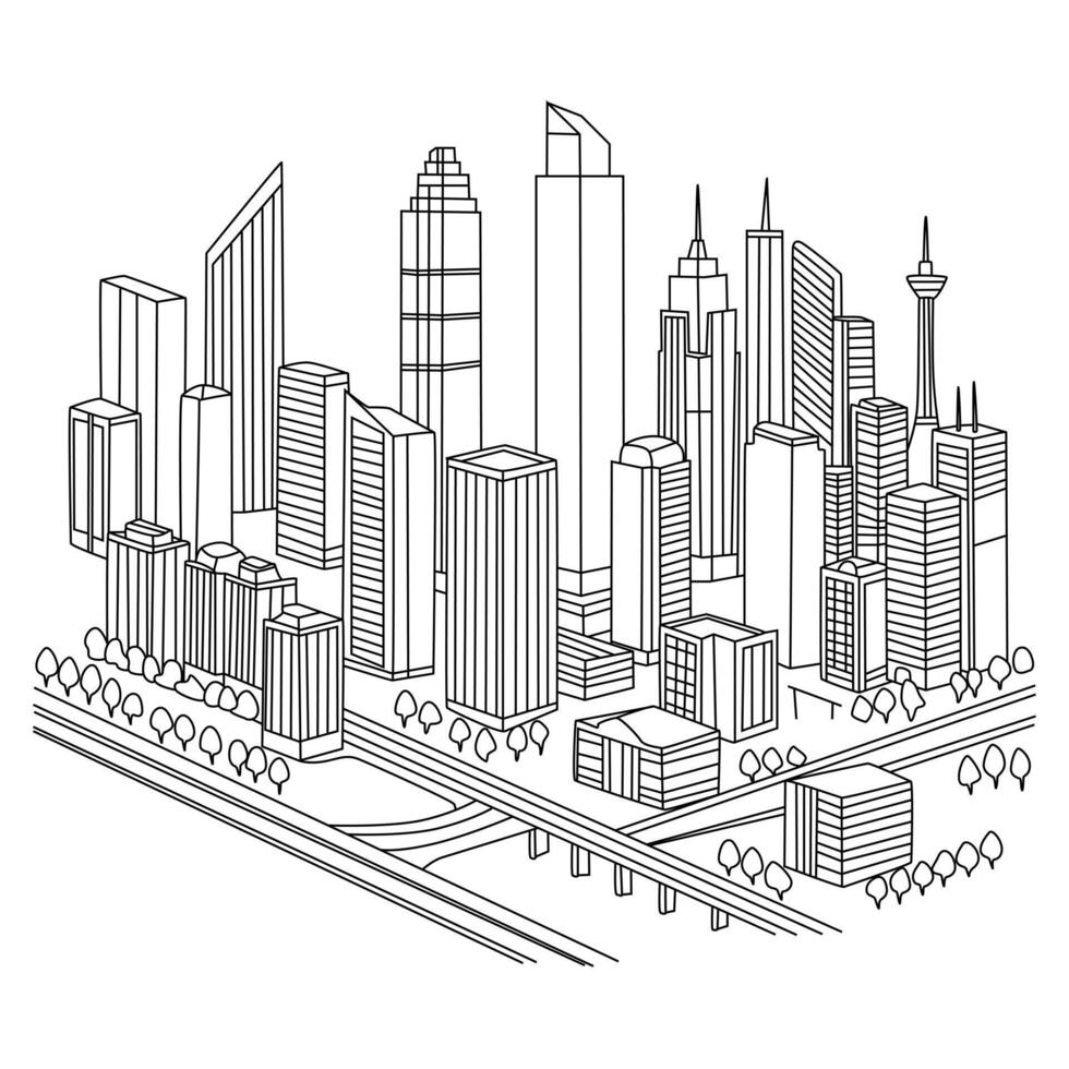 Detailed Urban Skyline Ink Illustration vector
