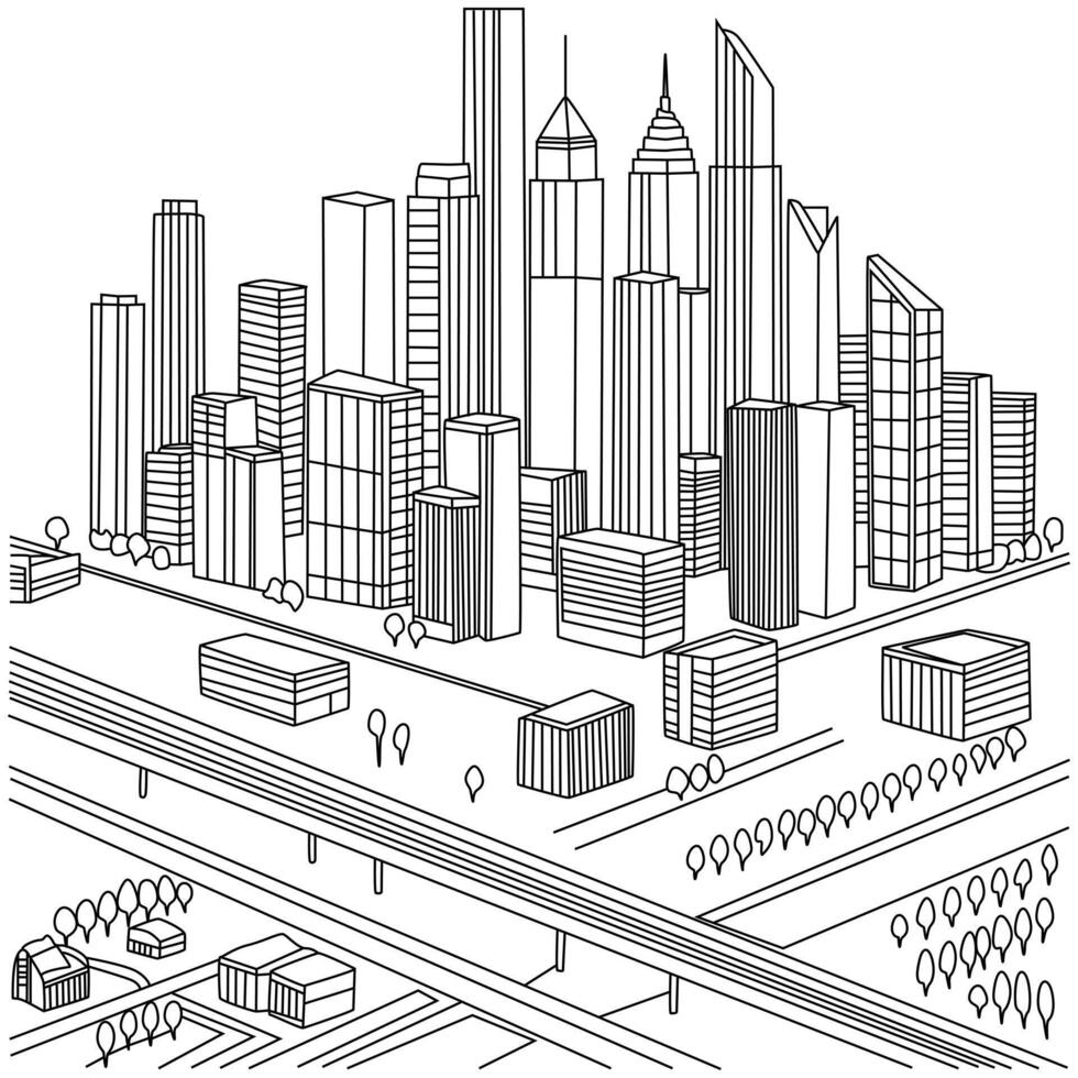 Vintage City Sketch with Buildings vector