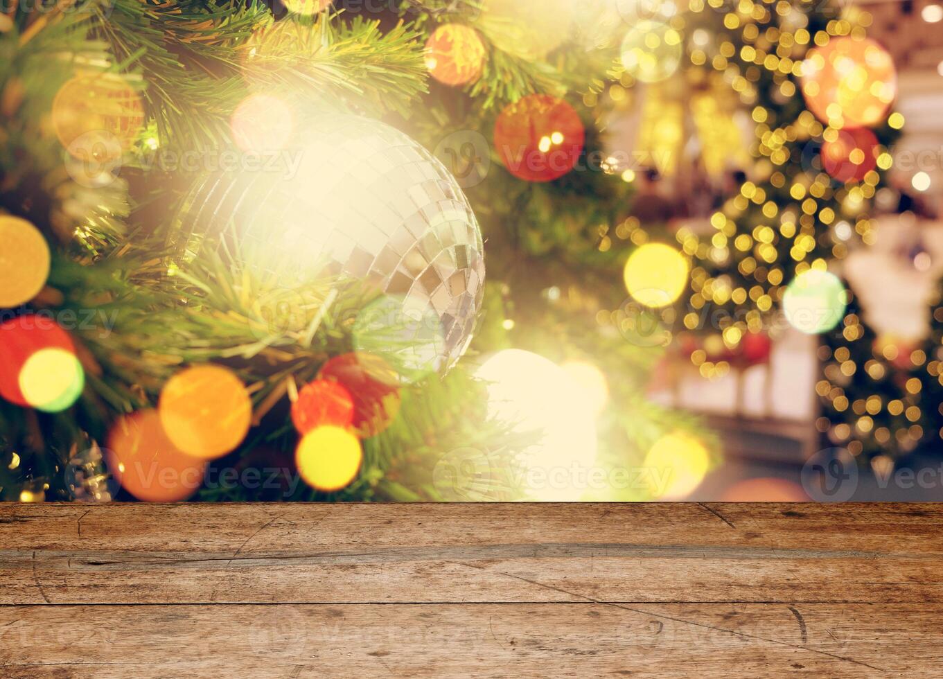 Empty wooden table and holiday background photo