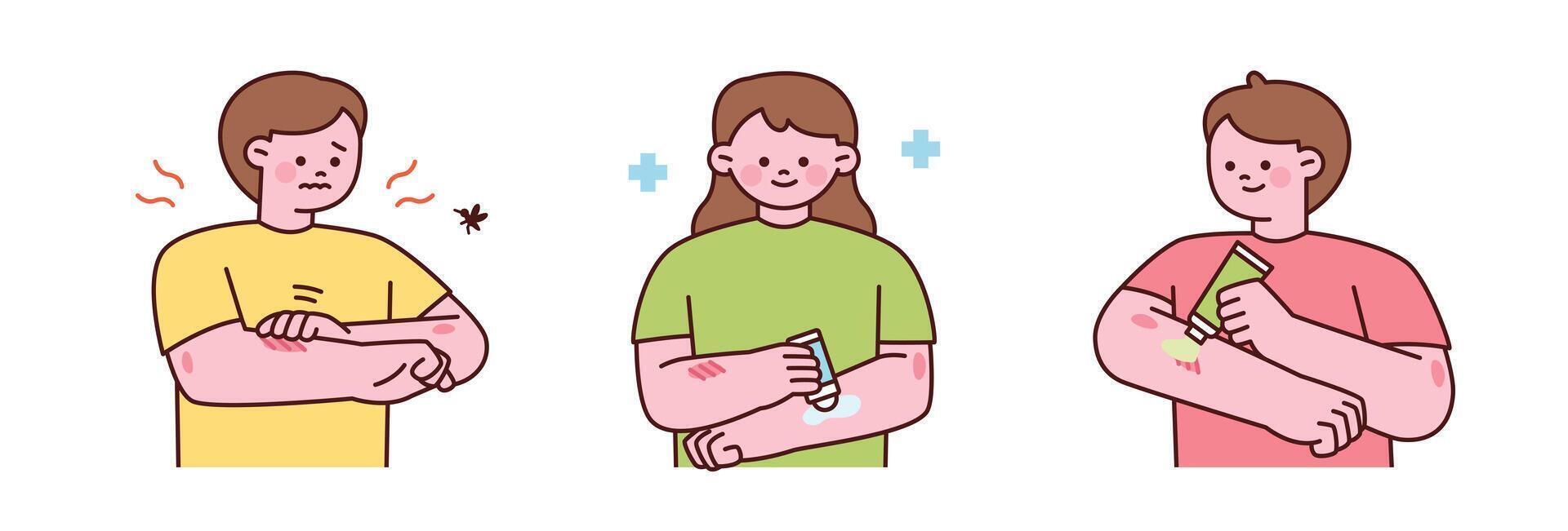Animated characters treating skin irritation vector