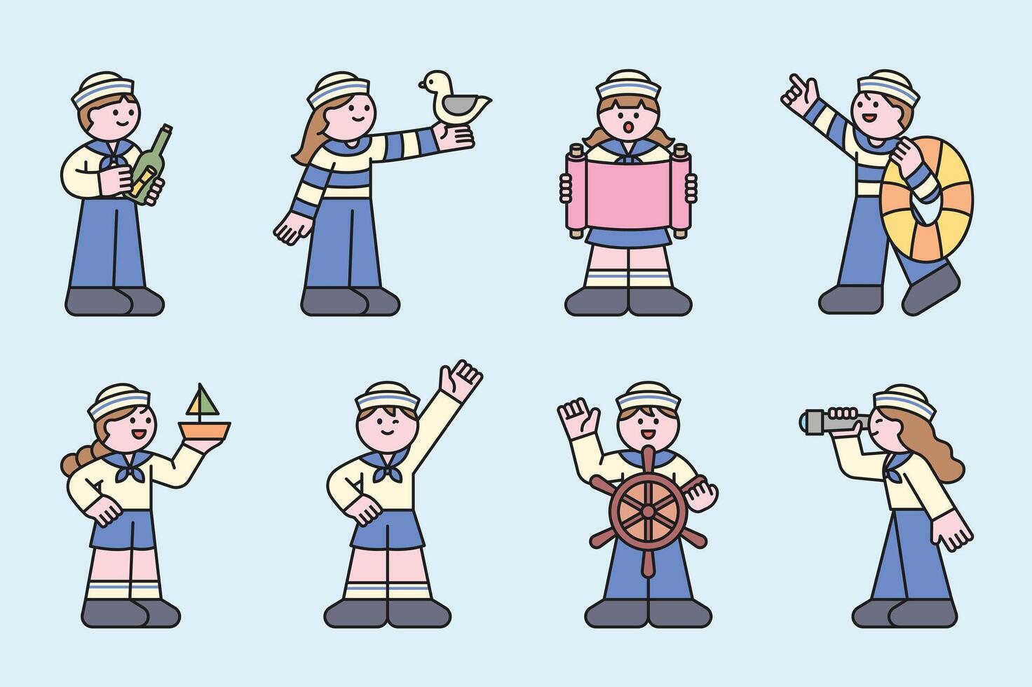 cartoon sailors performing different activities vector