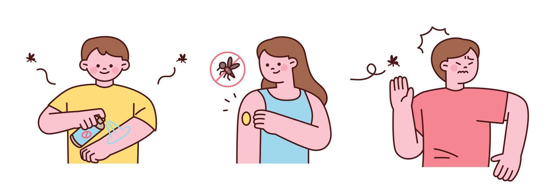 Children applying mosquito repellent vector