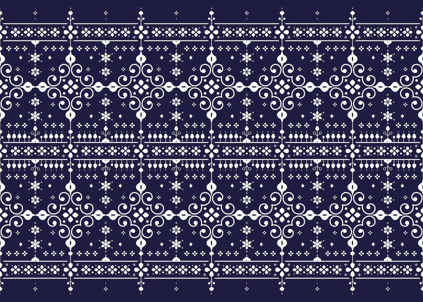 ethnic fabric seamless pattern, blue and white style, design for cloth, carpet, batik, wallpaper, wrapping, vector