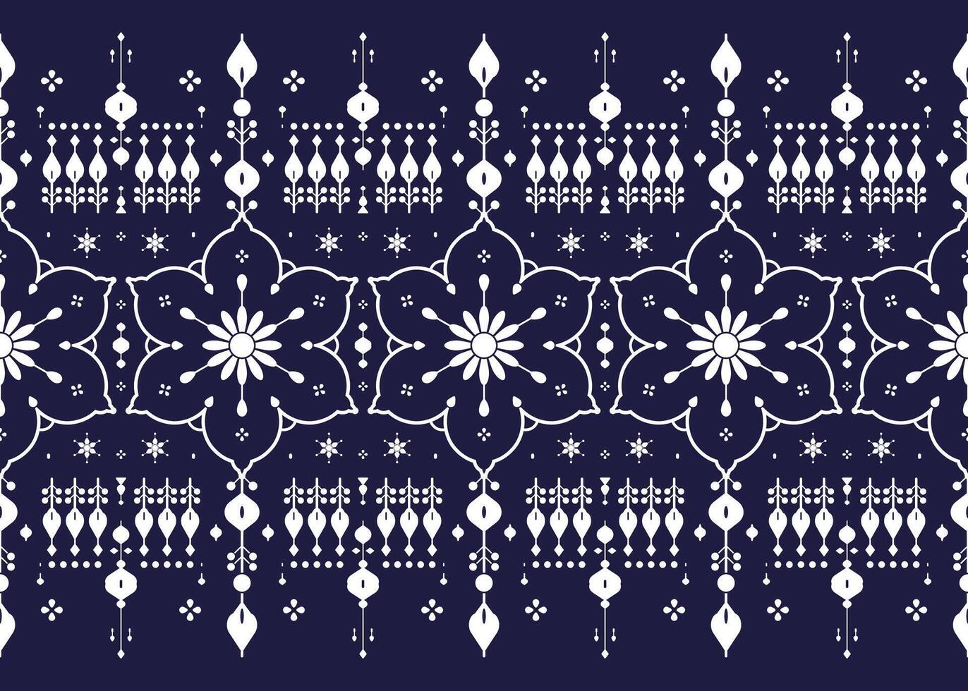 Floral, ethnic fabric seamless pattern, blue and white style, design for cloth, carpet, batik, wallpaper, etc. vector