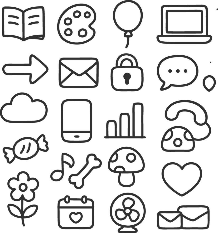 a set of icons that are drawn in a line vector