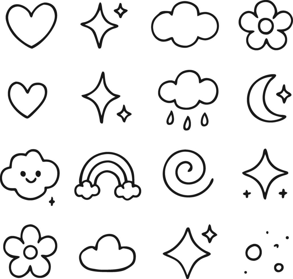 Cute Hand Drawn Doodle Weather and Love Icons Set vector