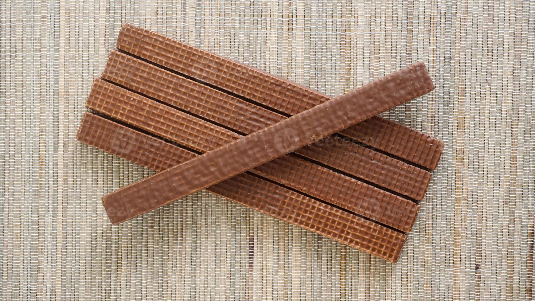 Chocolate wafer stacks on a table photo