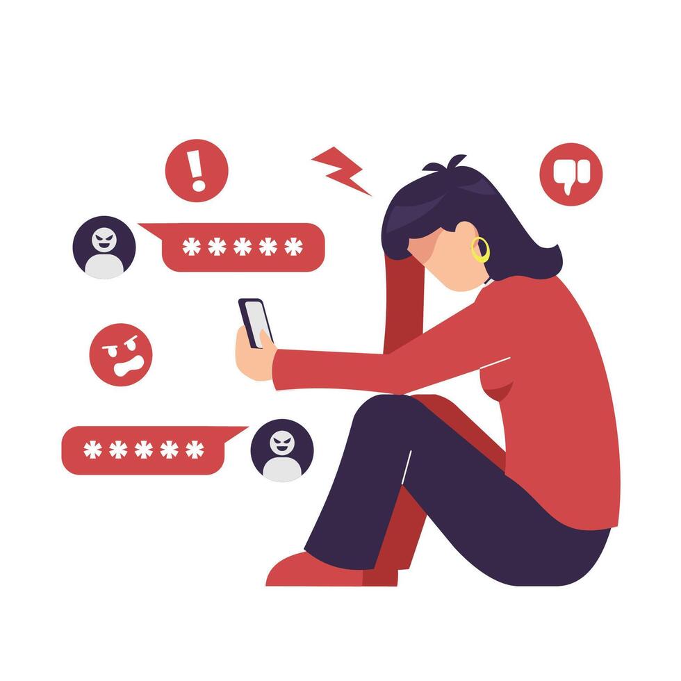 Woman stressed by online messages vector