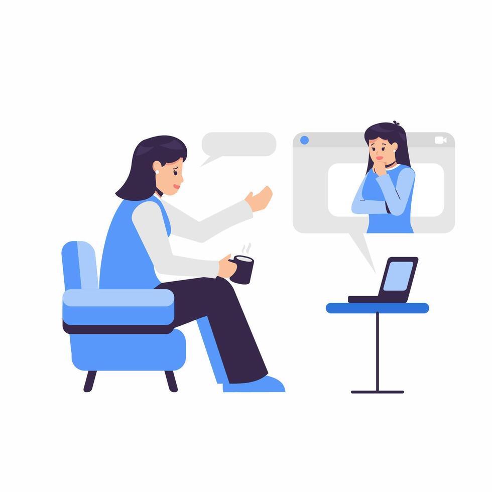 Two women engaging in a video call vector