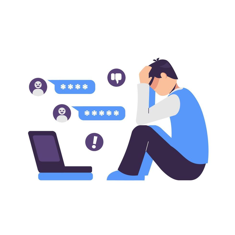 Person stressed about online messages vector