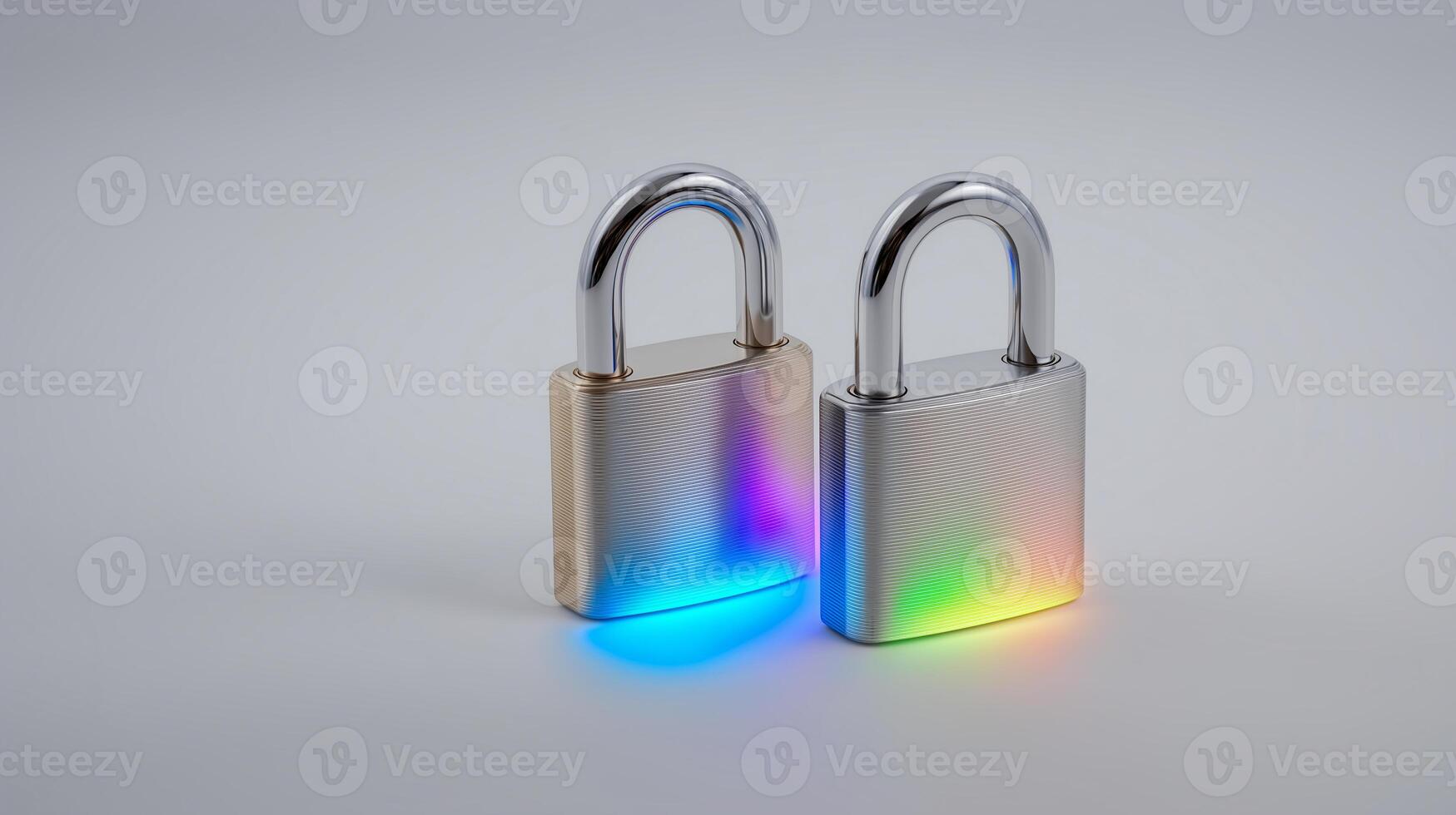 Cyber security symbols with multi colored lighting effects for digital safety solutions photo