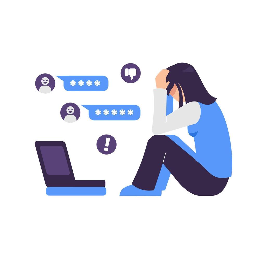 Person experiencing online negativity stress vector