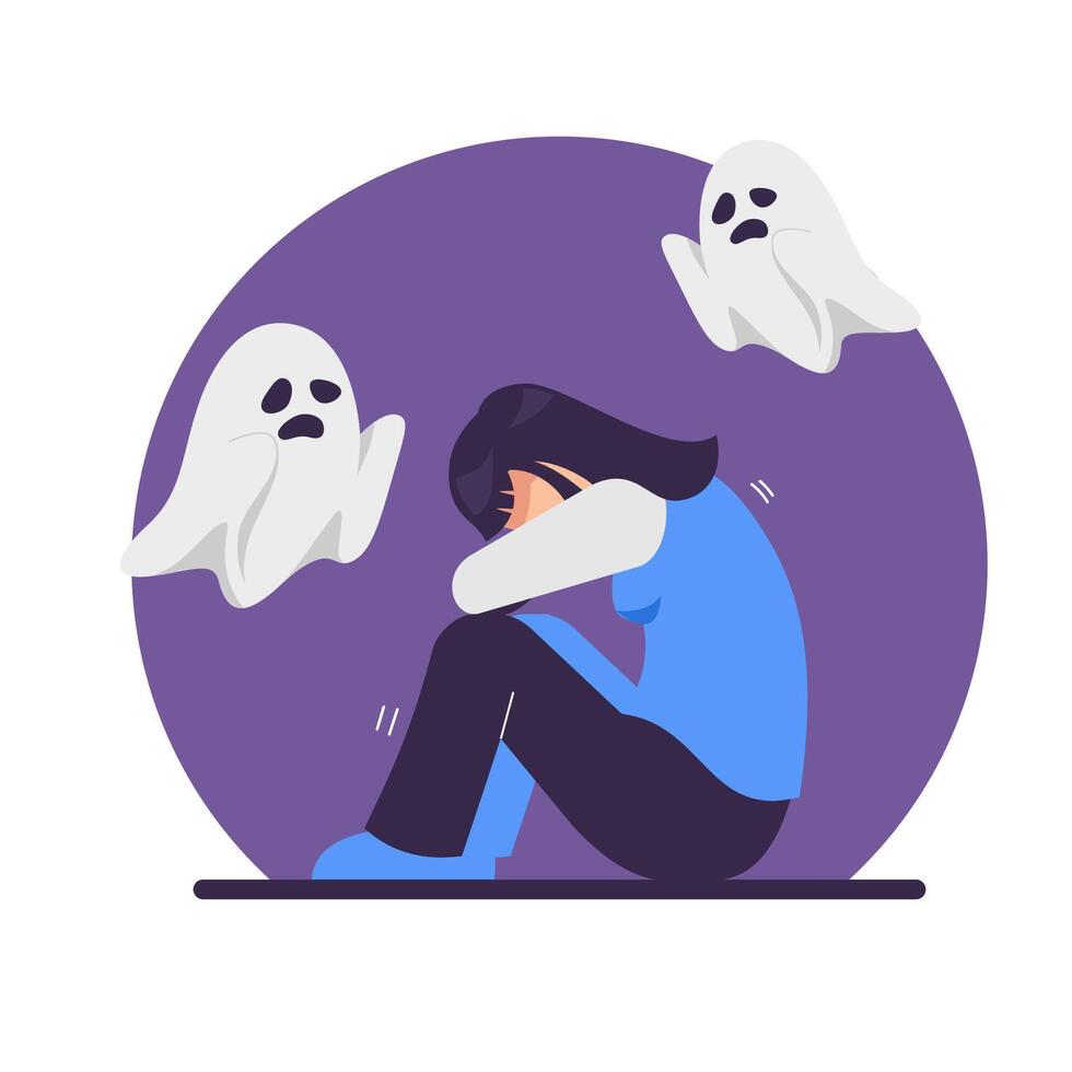 Woman feeling sad with ghost figures vector