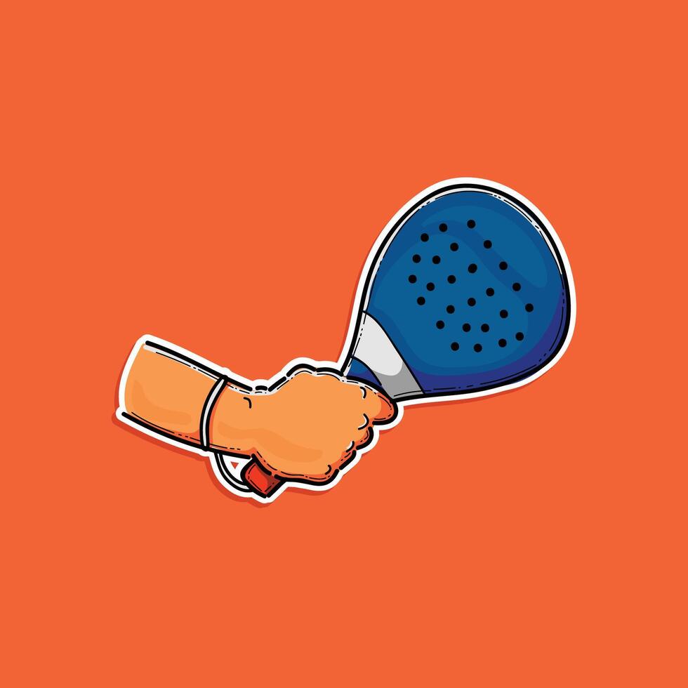 A colorful graphic showing a hand gripping a padel racket, ideal for paddle sports themes. Set against a bold, vibrant colored background, this design motion perfect for sports visuals. vector