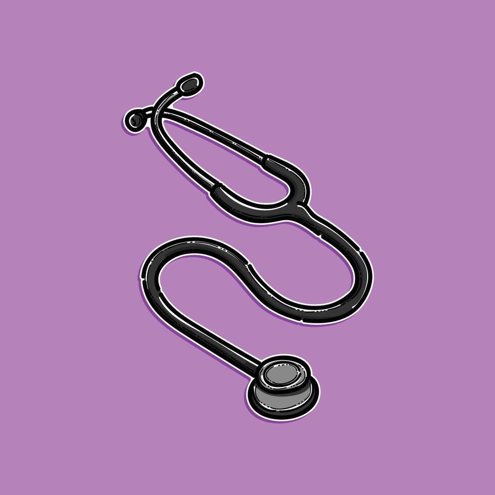 Illustration of a black stethoscope against a purple background. Perfect for medical or healthcare themes and professional materials. Suitable for designs centered around health, wellness, medicine. vector