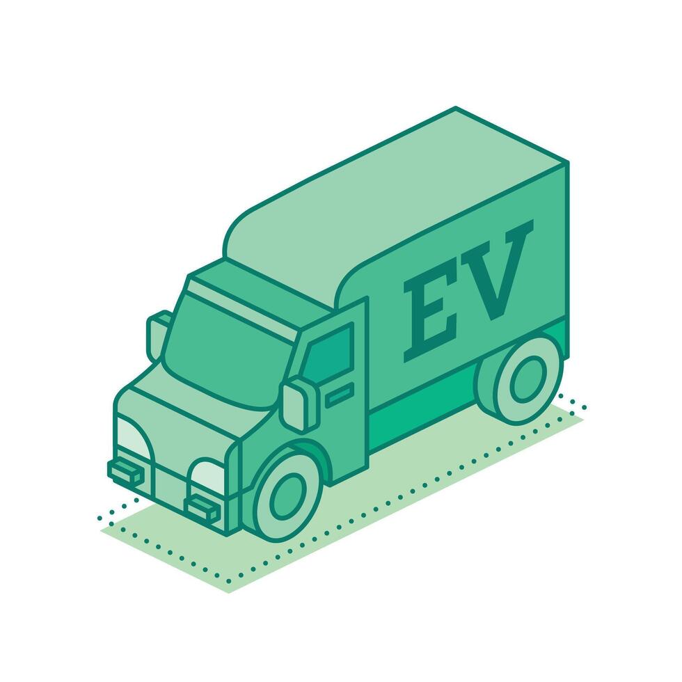 Isometric electric truck EV. Sustainable transportation, zero emission delivery, and eco friendly logistics for a cleaner future. Illustration. vector