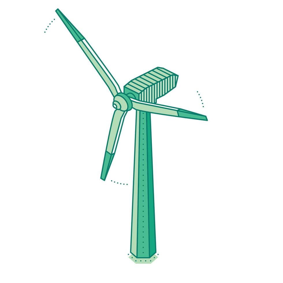 Isometric wind turbine. Renewable energy, clean power generation, and sustainable technology for eco friendly electricity production. Illustration. vector