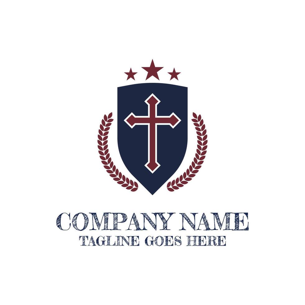 Vintage Retro Retro Shield with Christian Cross Badge Emblem Label Logo Design vector