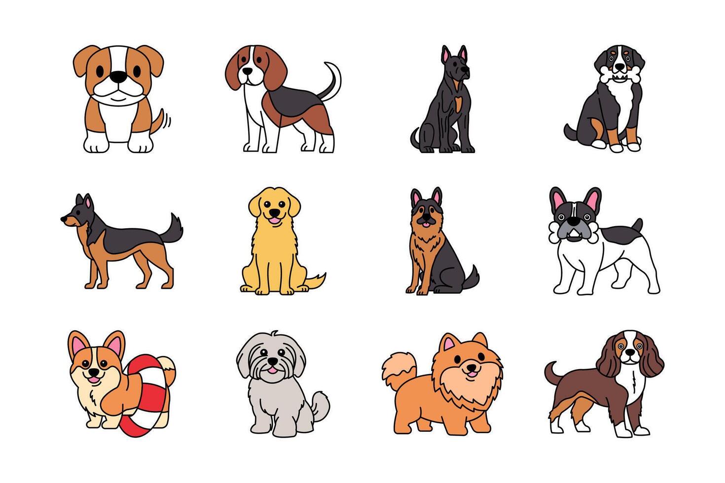 cute cartoon dogs collection vector