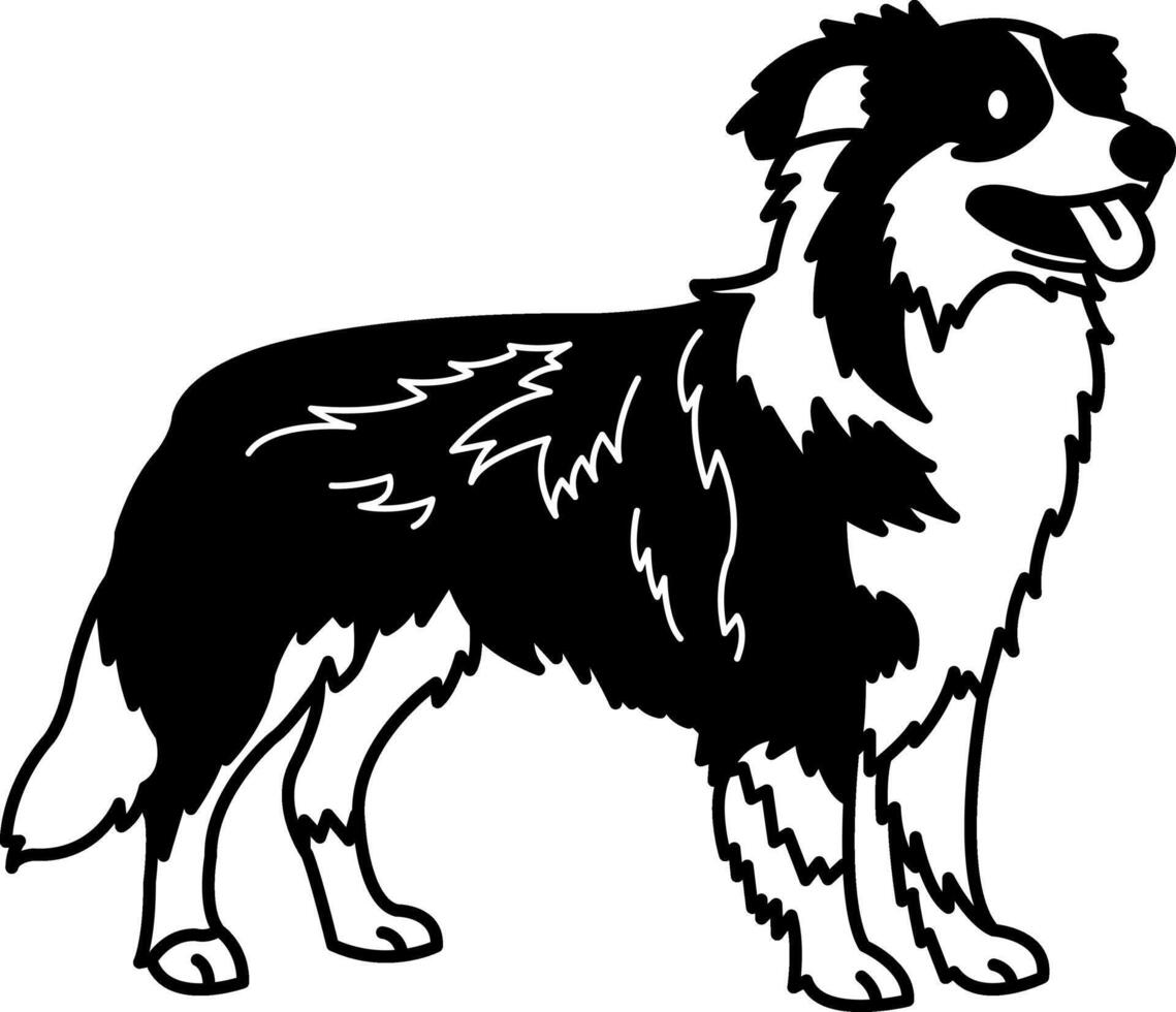 black and white illustration of a Border Collie vector