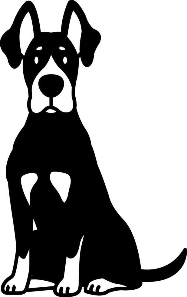 black and white illustration icon of a Doberman Pinscher dog vector