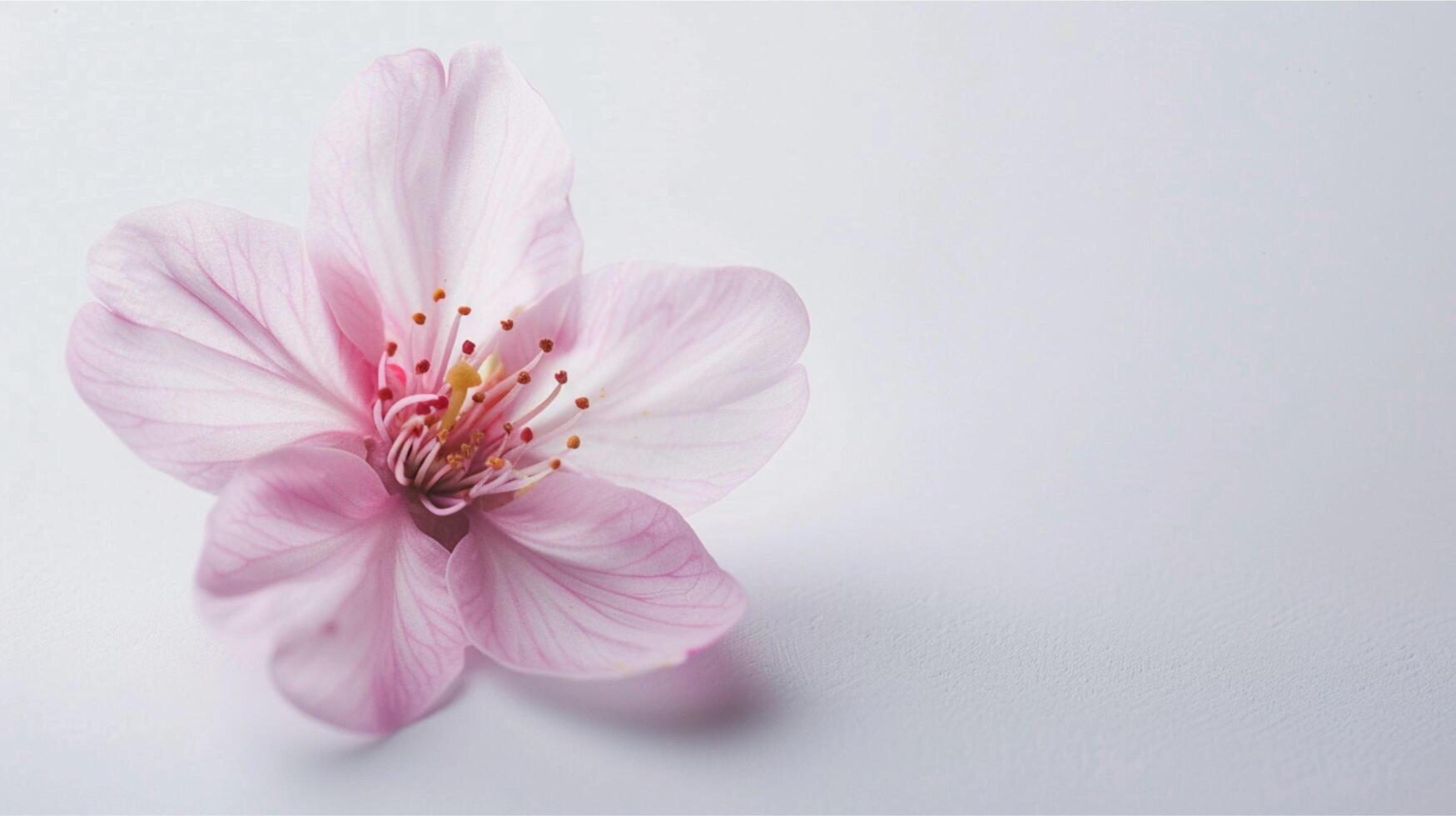 A close-up of a beautiful pink cherry blossom in full bloom, revealing its delicate petals and the lively scent of nature in spring. photo