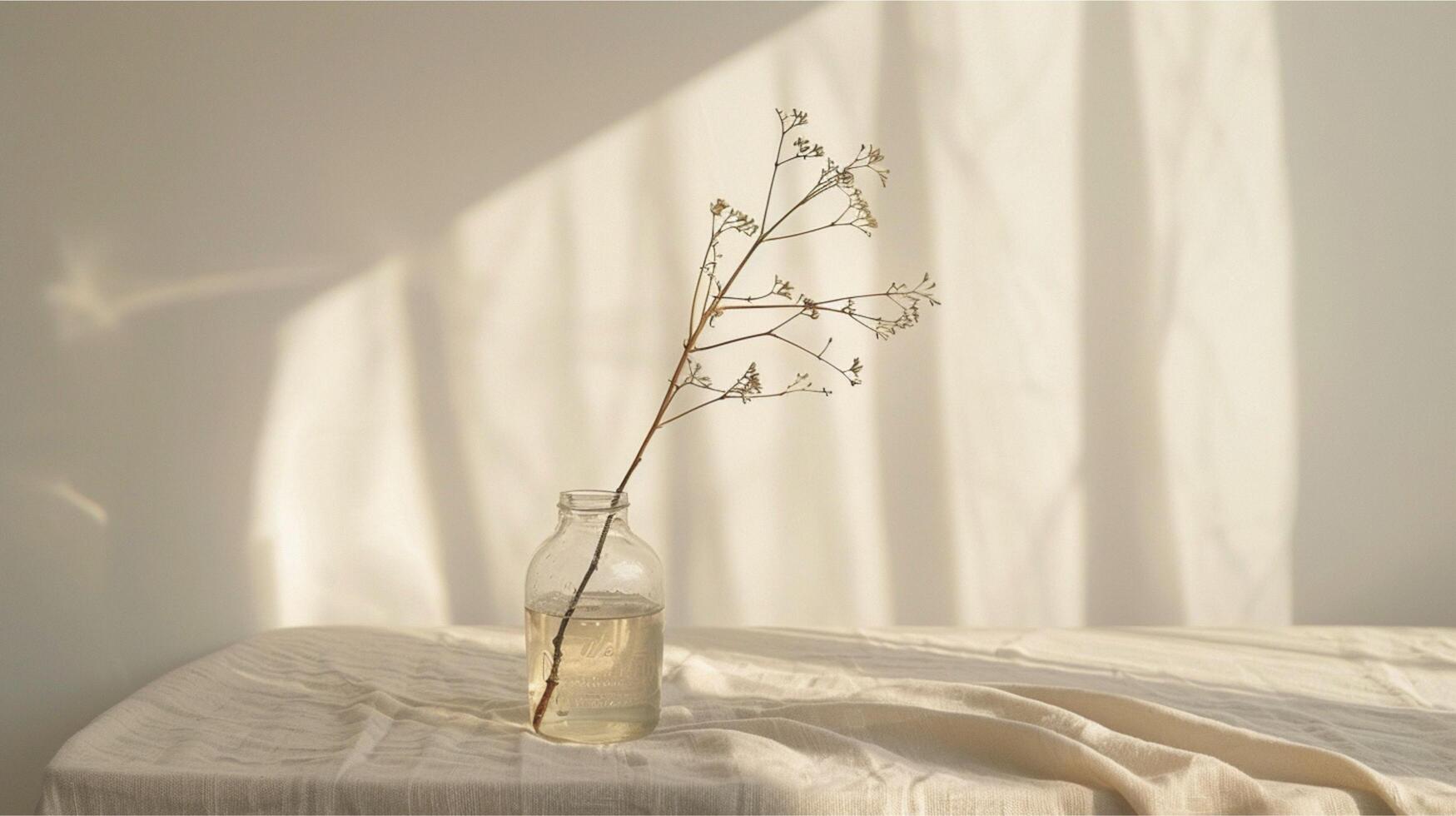 Green leaves and fresh blossoms in a glass vase beautifully decorate the floor, a symbol of nature's beauty and love photo