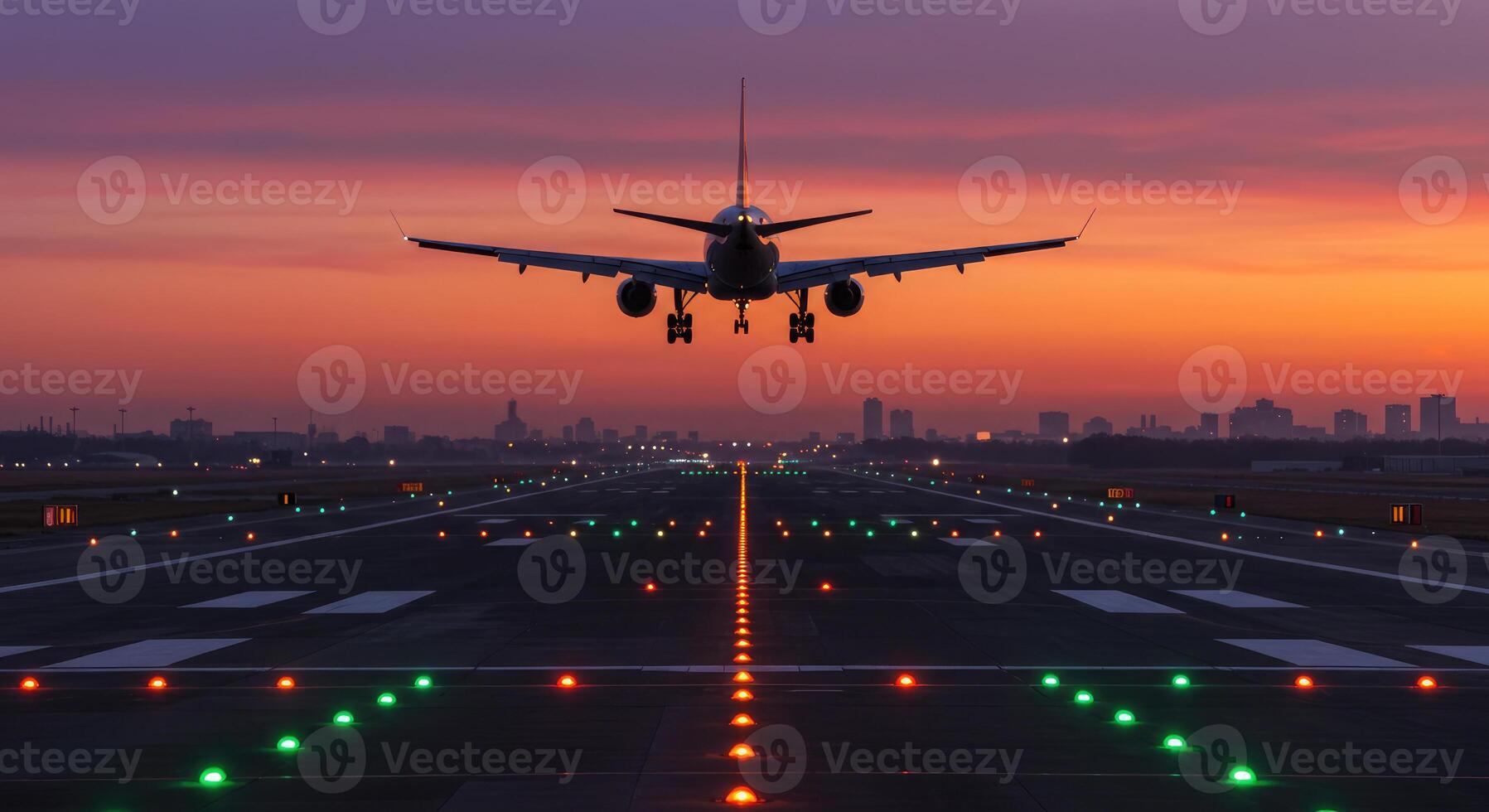 A Low Angle View of an Airplane Landing. photo
