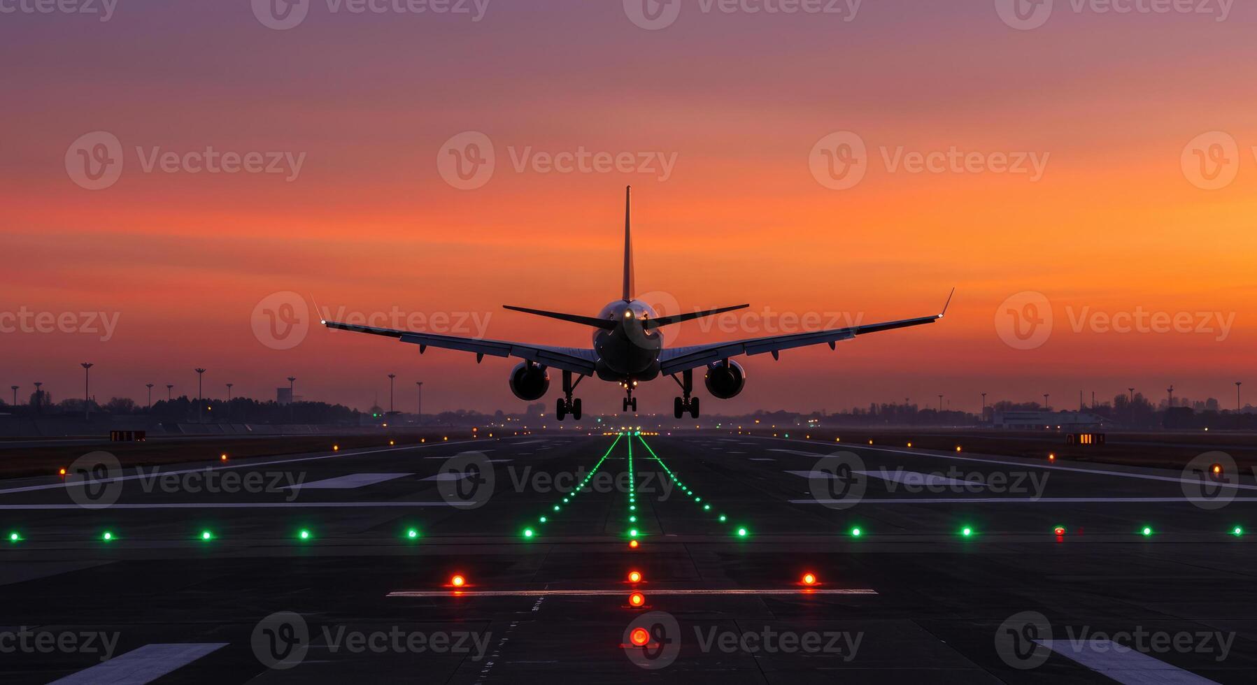 Travel and Transportation Concept with a Landing Airplane. photo