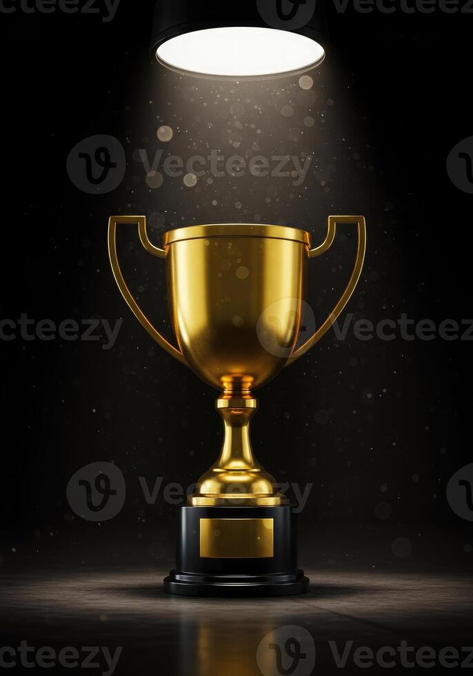 A Gold Trophy in a Spotlight, A First Place Award for an Outstanding Achievement. photo