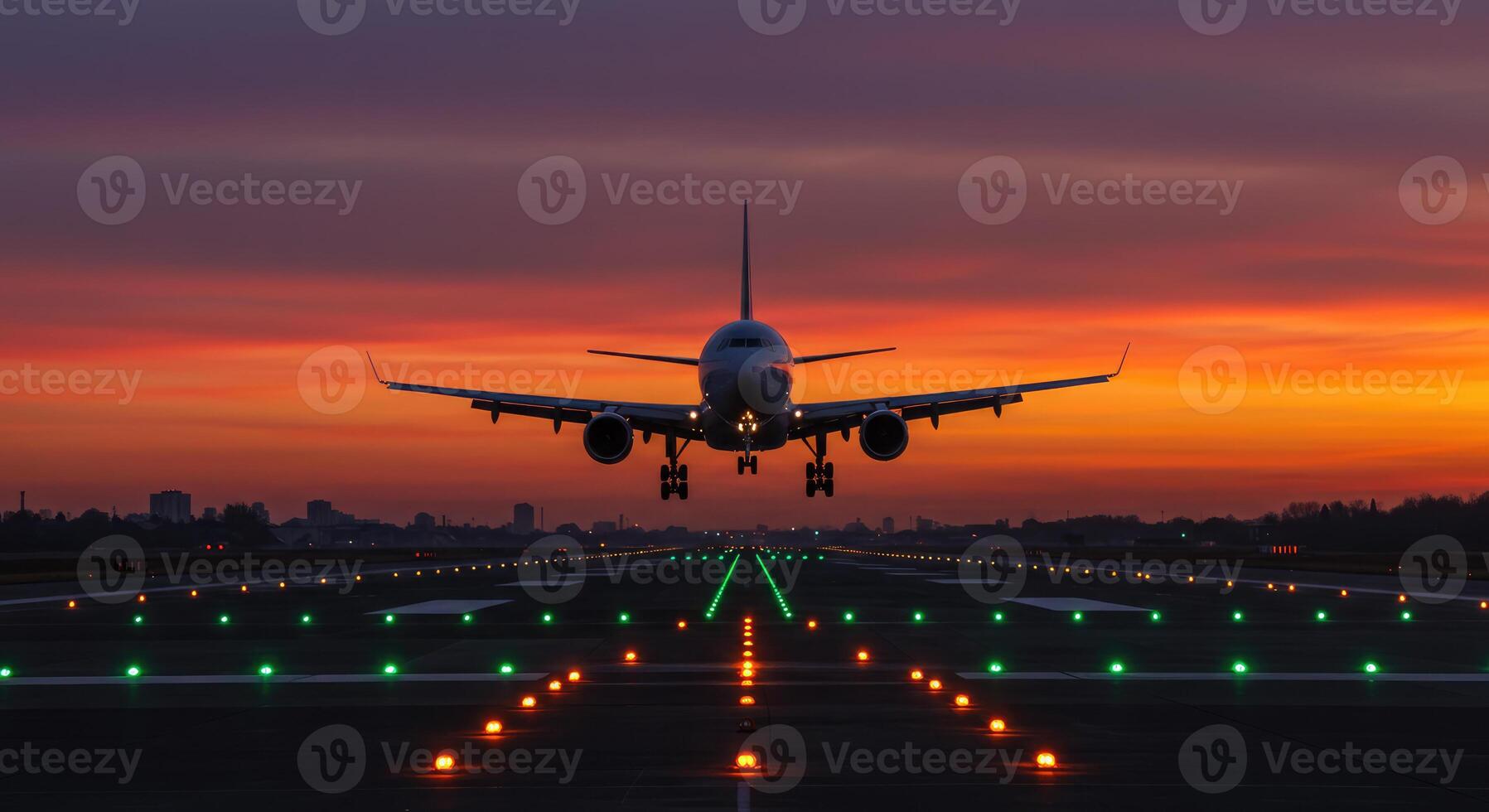 A Low Angle View of a Flight Arriving at its Destination. photo