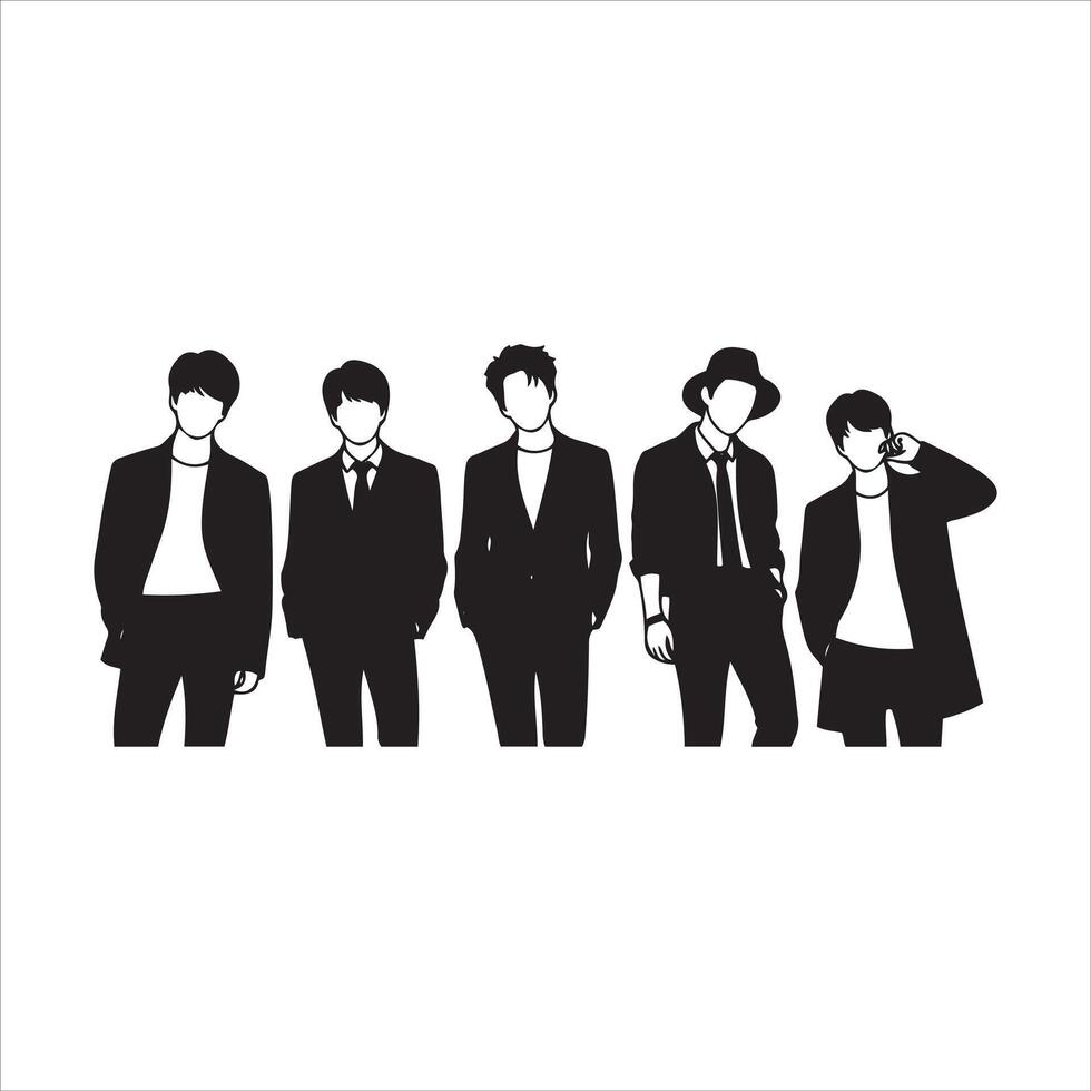 Five stylish men in black suits with the txt logo below vector