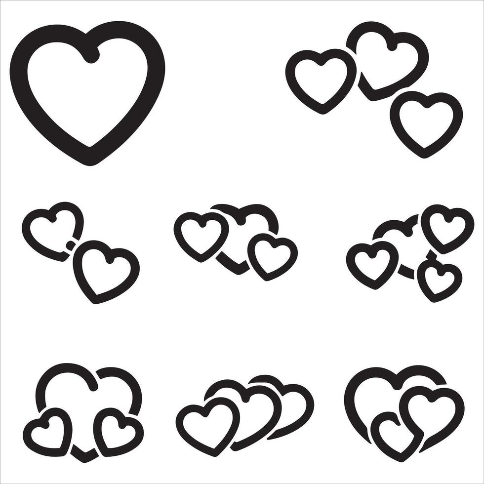 Collection of stylized heart shapes in various arrangements and sizes vector