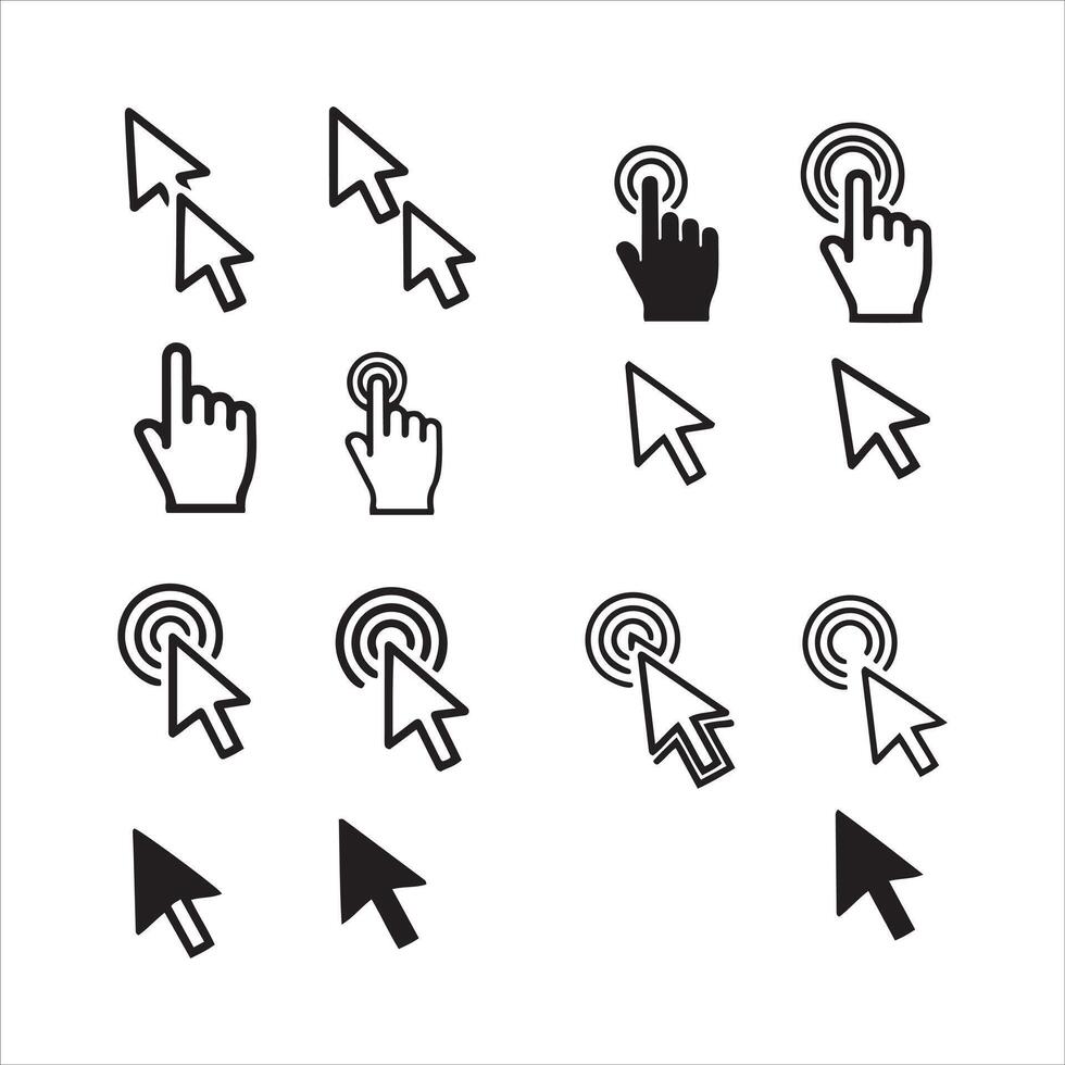 Collection of computer pointer cursors and hand icons for digital interaction vector